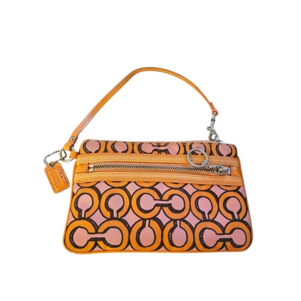 Coach Pink and Orange Patterned Wristlet